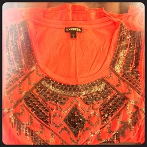 Fire Coral sleeveless Top w/ Scoop Neck